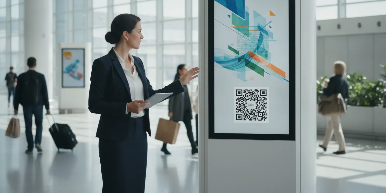 Media buyer reviewing a QR code campaign on a venue display