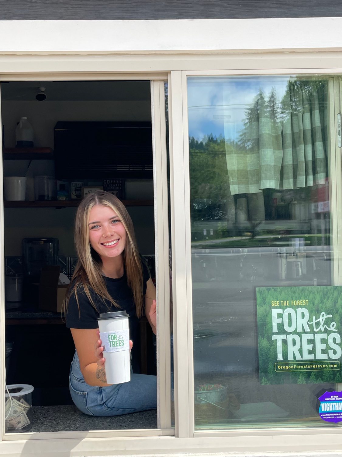Cup sleeves and window clings, coffee shop